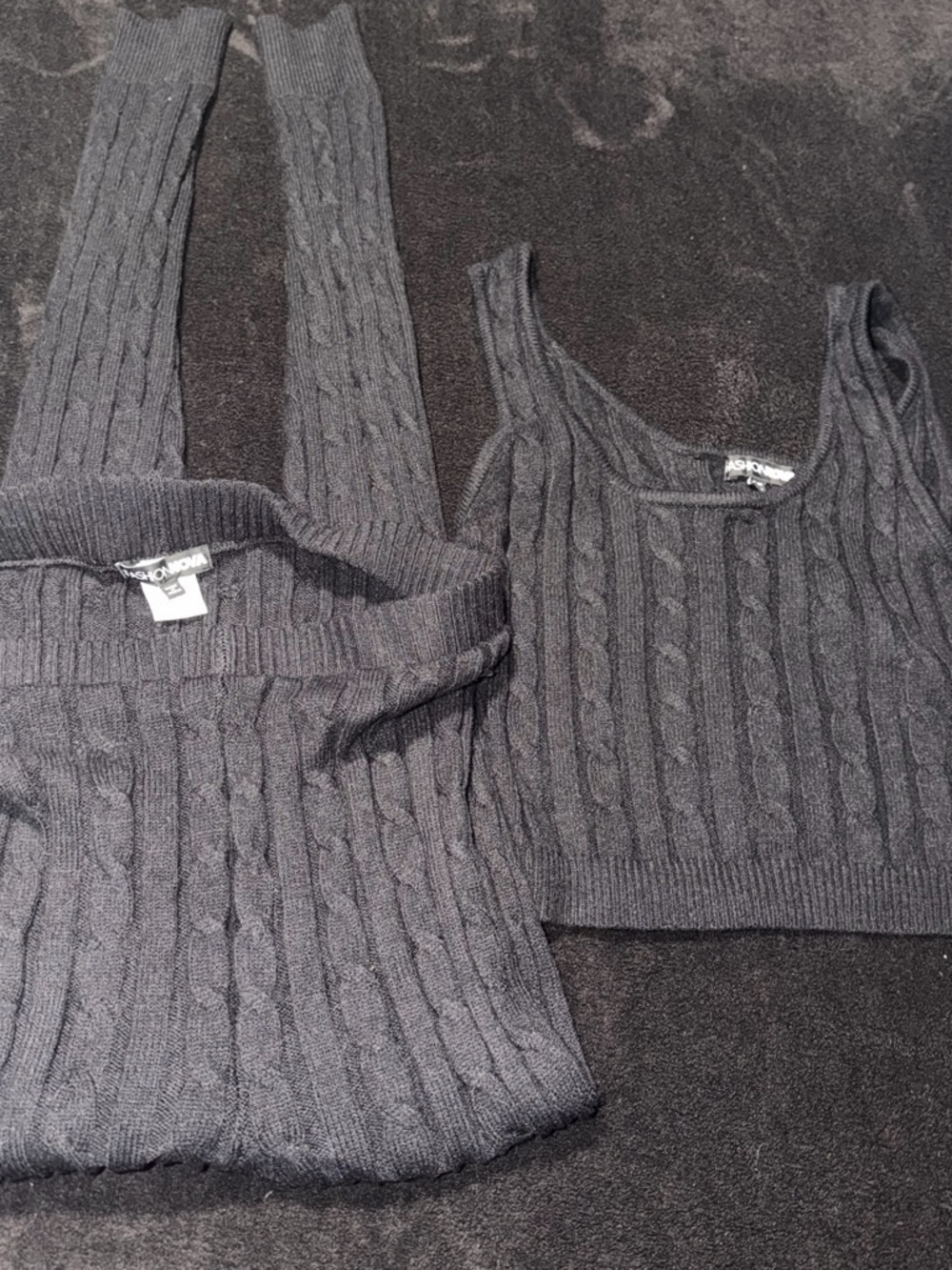 Fashion Nova Black Cable-Knit Tank and Mini Skirt Set